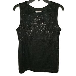 Good Days Only size small Black Sequin Sleeveless Top with fringe on front